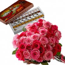 Half Kg Mix Sweets and 6 roses bouquet