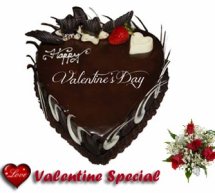 1 Kg chocolate truffle heart shaped cake with 5 roses