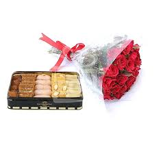 1/2 Kg Sweets and Bunch of 6 Red roses