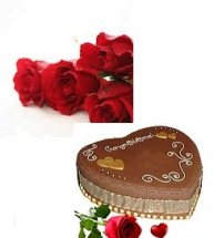 Heart Shaped Chocolate Cake 2kg with 5 roses