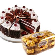 1/2 kg chocolate cake, a box of ferreo roche chocolates