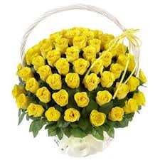 40 yellow roses in a basket