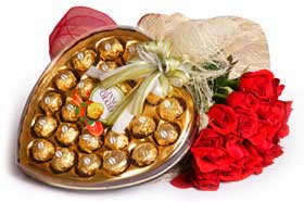 6 red roses bouquet Heart shaped chocolate box not ferrero