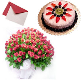 100 roses basket 1 pound cake and card