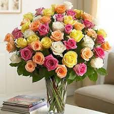 36 mix roses in a glass vase