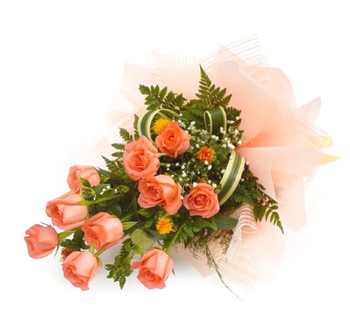 12 Orange roses in a bouquet