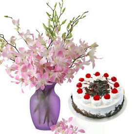 Orchids in glass vase, 1 kg cake