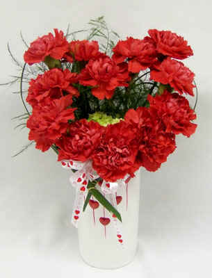 12 carnations in a vase