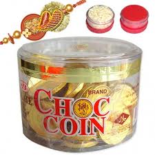 Chocolate coins with rakhi