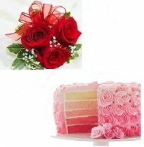 ombre cake 1 kg with 5 red roses