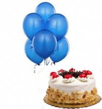 6 Blue air filled Balloons with 1/2 Kg Black Forest Cake