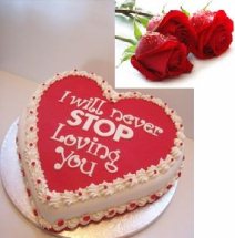 1 Kg pineaaple Heart Cake with icing I will never stop loving you 4 roses free